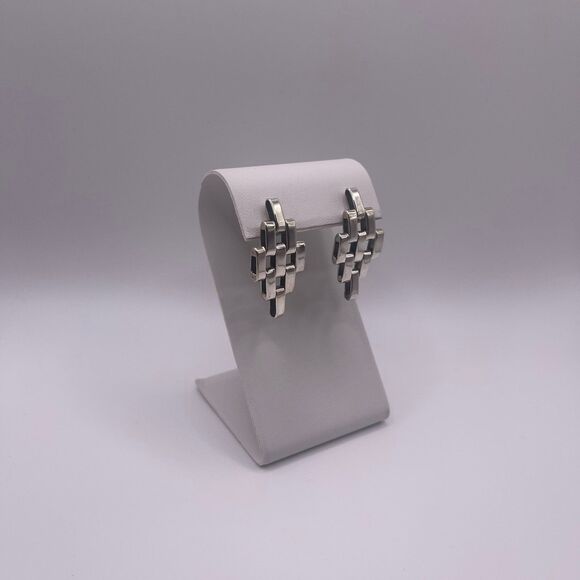Teocalli Made in Mexico Sterling Silver Watch Link Splicing Statement Earrings - Picture 9 of 11